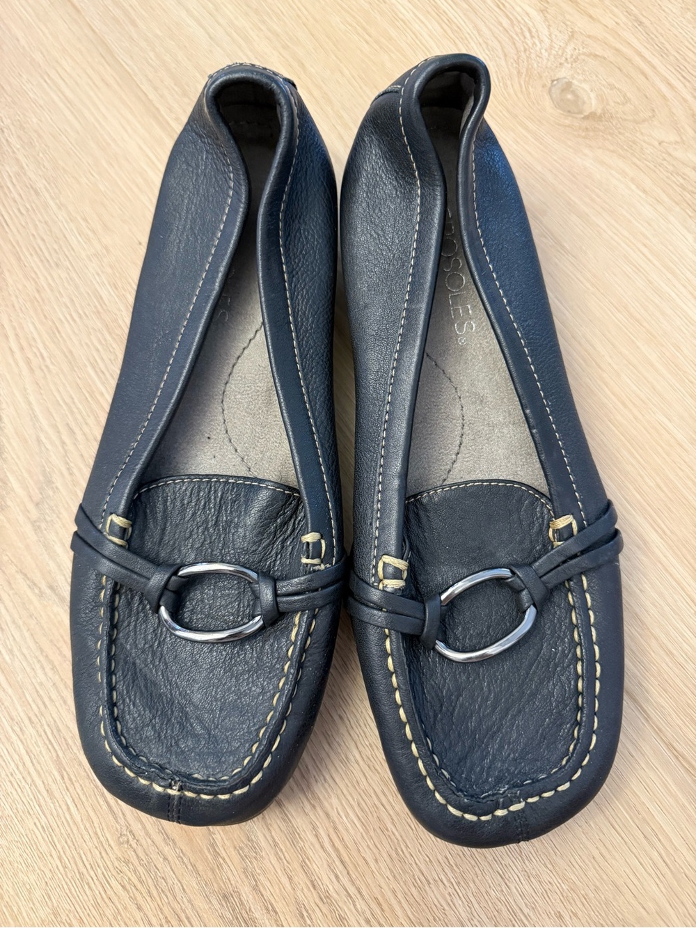 Aerosoles Dubious Black Leather Driving Loafers Flats Womens Size 6.5 M Slip On